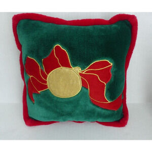 12” TWIE Christmas Plush Pillow Gold Ornament Red Bow Vintage RARE Holiday Decor